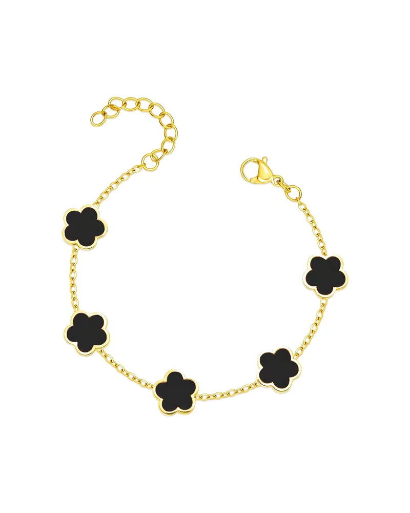 Armband mit fünf Blüten in schwarzer Emaille